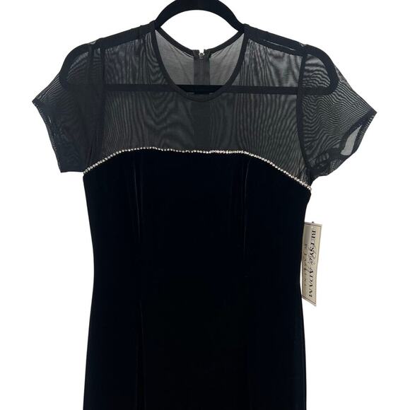 Vintage Betsy and Adam Mesh Top Black Velvet Formal Dress Size 8 Y2K Bedazzled - Picture 3 of 10